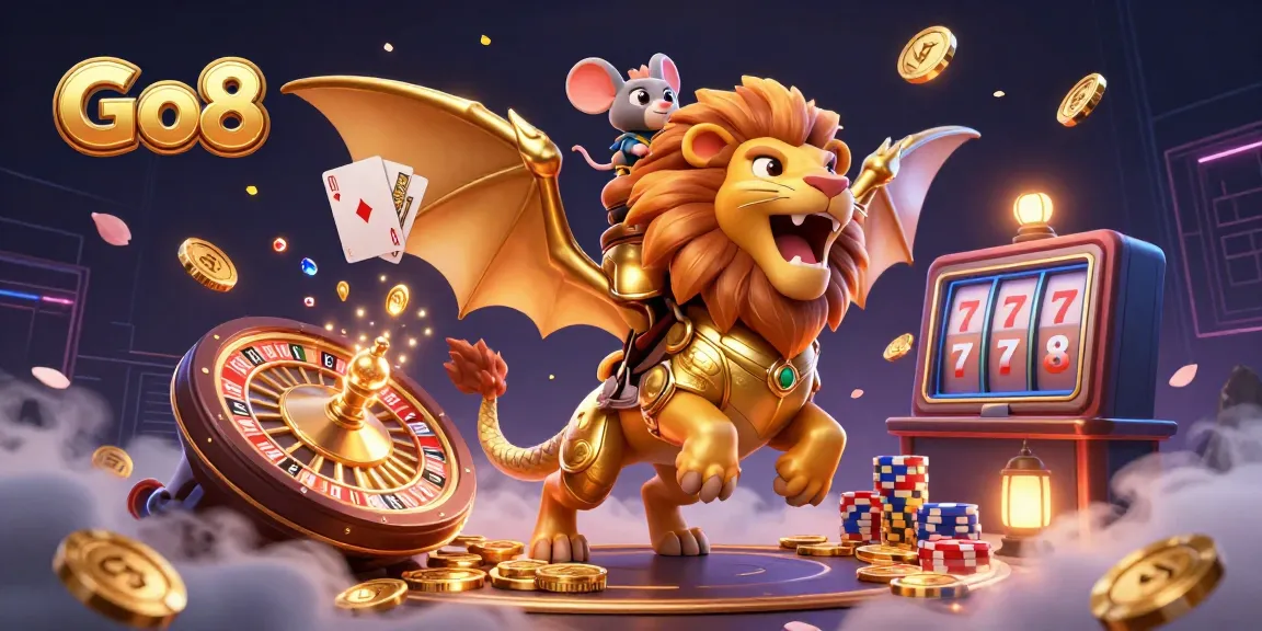 Go8 inspires adventurous gameplay with a roaring chimera and casino elements in a dynamic 3D scene.