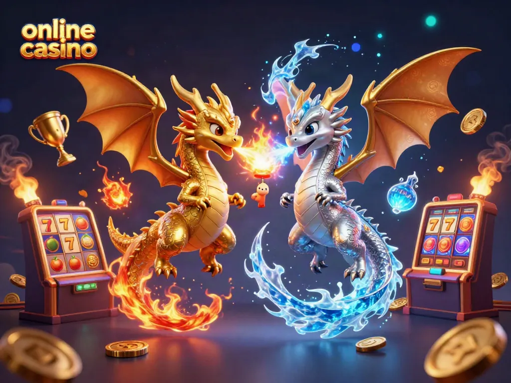 Experience an online casino adventure with dynamic dragons and vibrant game elements.