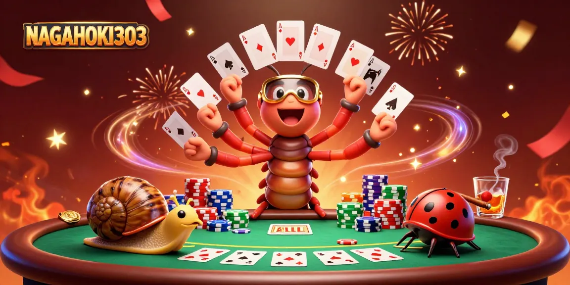 NAGAHOKI303 presents a vibrant casino scene with animated characters showcasing poker excitement.