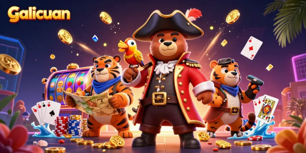 Menangkan permainan di galicuan dengan slot mesin buah berwarna-warni dan tumpukan chip poker menarik.