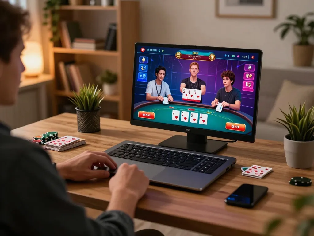 Pemain sedang terlibat dalam permainan poker online dengan antarmuka jalatogel yang terlihat, menyoroti strategi dan kegembiraan.