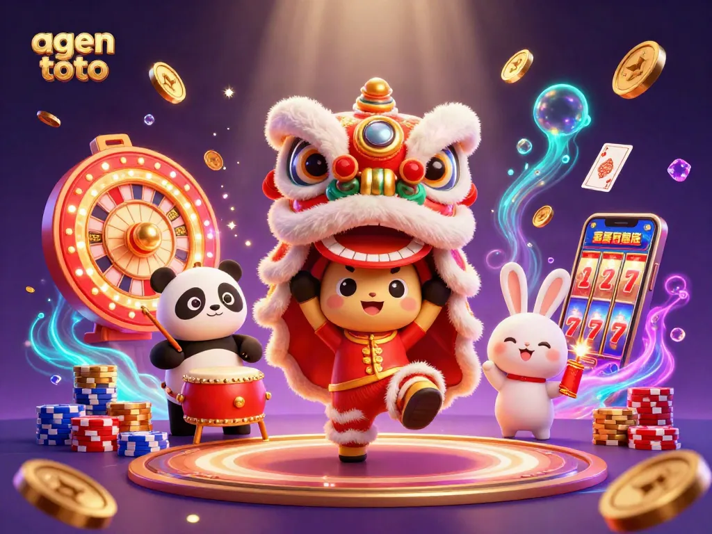 Bermain agen toto dengan keberuntungan di mesin slot dan dikelilingi koin emas.