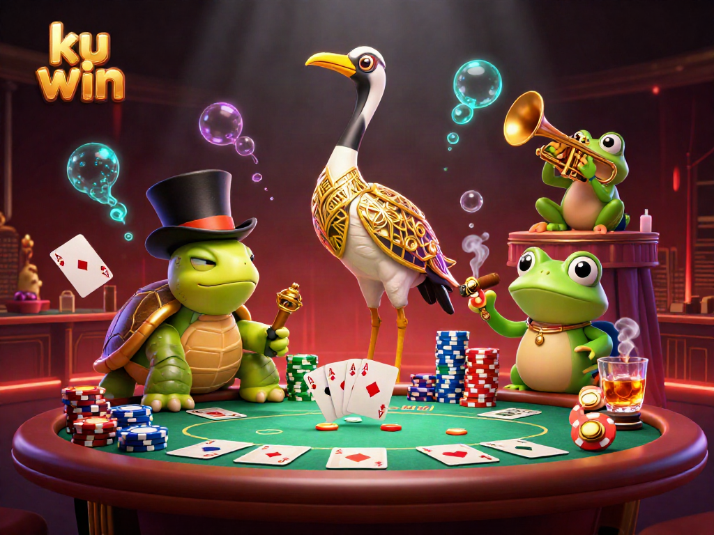 Experience the excitement of ku win with a thrilling 3D casino illustration featuring colorful poker elements.