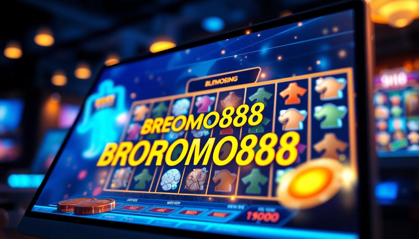 BROMO888 slot games displayed in a dynamic, engaging digital interface, highlighting luxury and excitement.