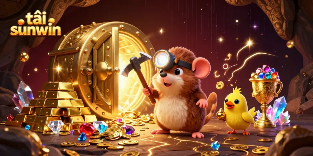 Immerse in the thrilling world of tải sunwin with this vibrant 3D illustration featuring a treasure hunter mole and a canary, embodying the excitement of online gaming.