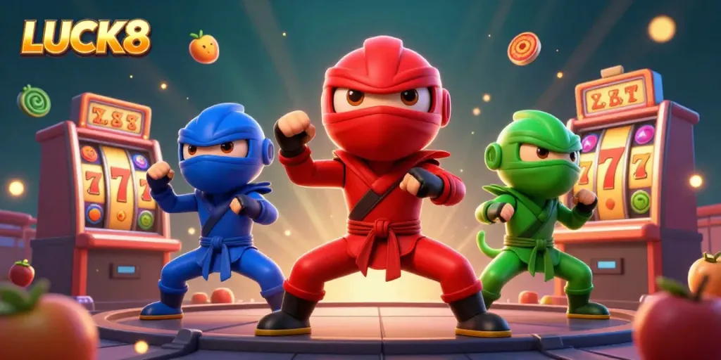 Experience thrilling luck with LUCK8 in a vibrant, engaging casino scene featuring playful chameleons.