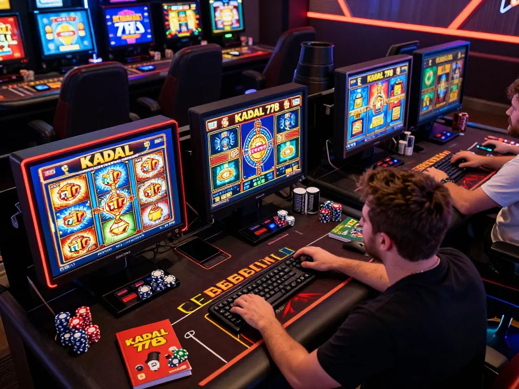 KADAL 778 gaming setup showcasing exciting casino games and colorful slot machines during a vibrant session.