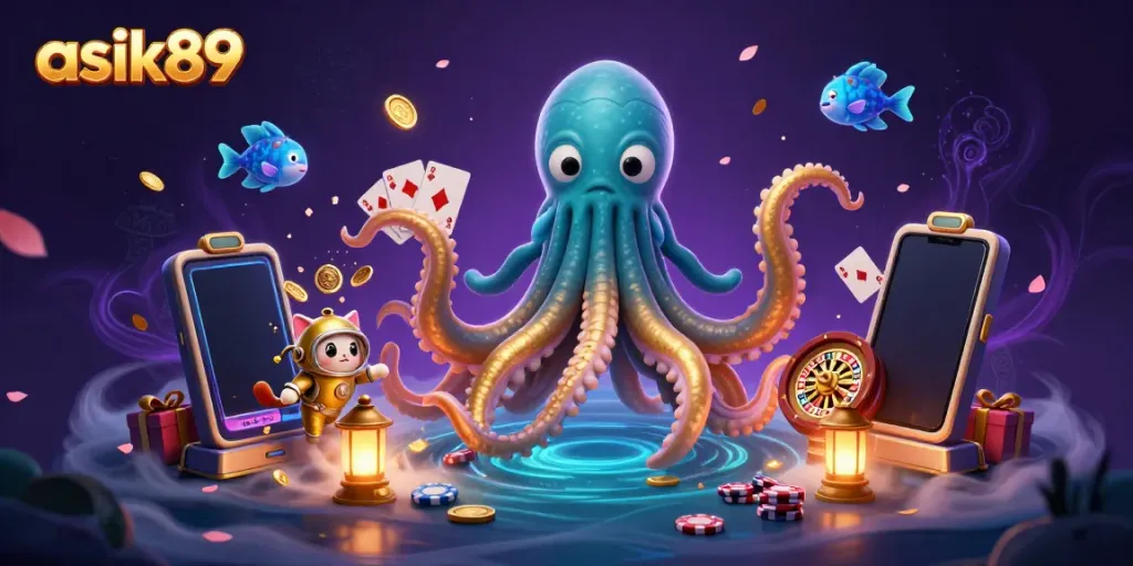 Experience thrilling gameplay with asik89's immersive 3D casino scene showcasing a colossal kraken.