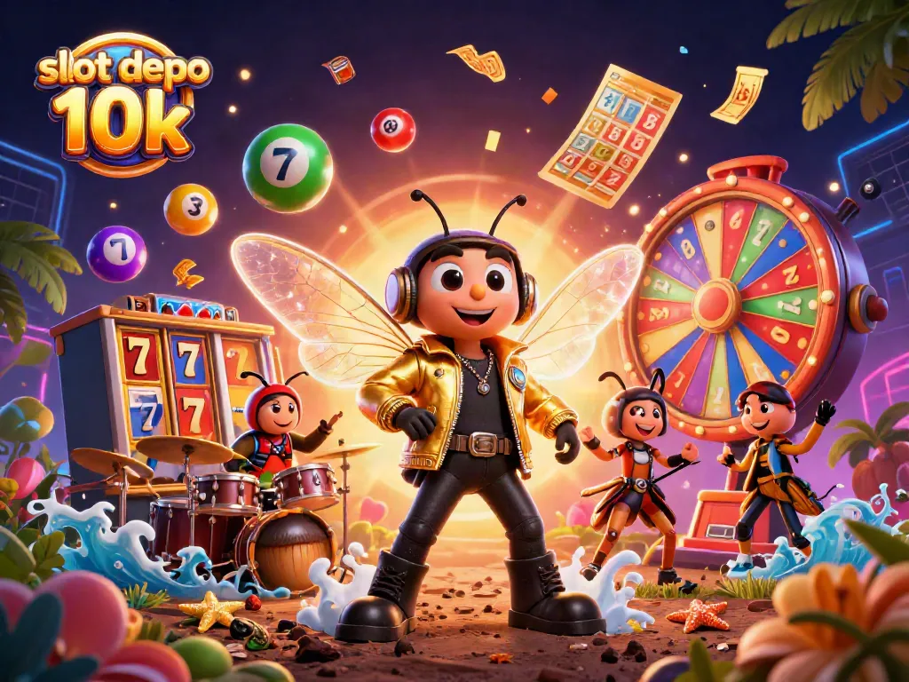 Engage in thrilling gameplay at slot depo 10k with a vibrant casino scene full of dynamic elements.