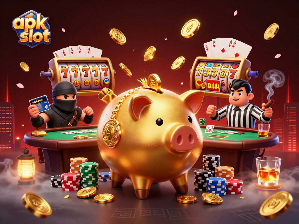 Mengguncang koin emas, apk slot menampilkan petarung berjari ninja dan wasit samurai dalam aksi kasino.