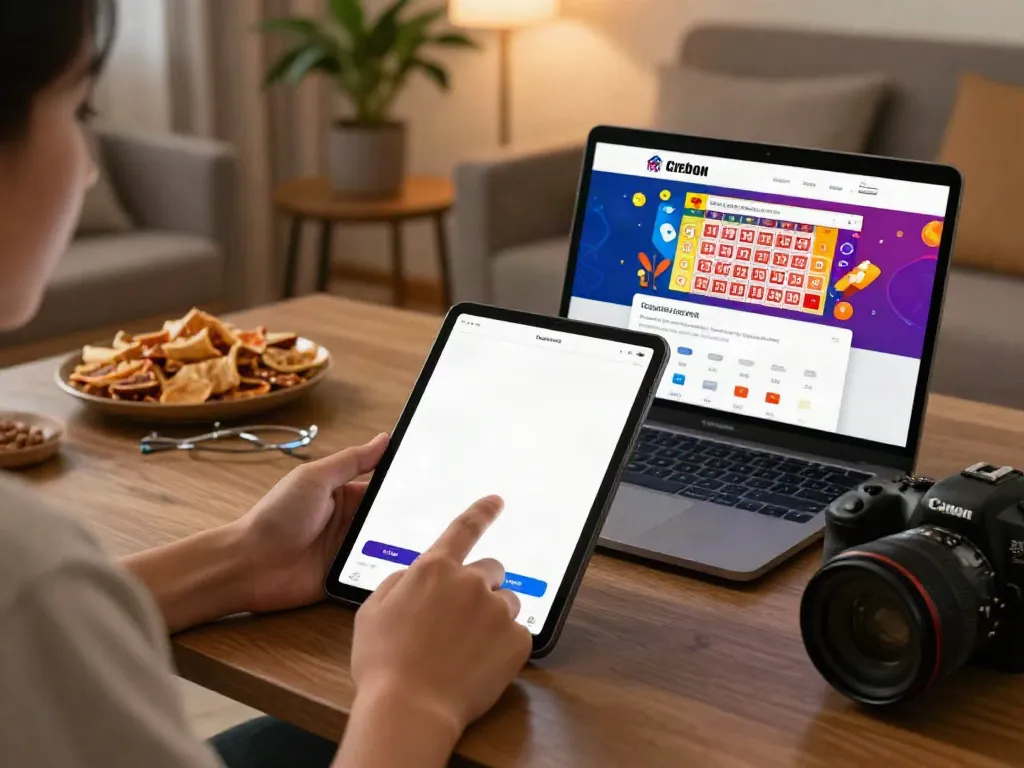 Pengguna sedang mengakses situs cirebon toto dengan smartphone di ruang tamu yang nyaman.