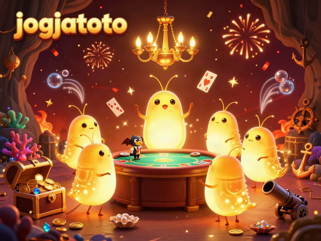 Experience the excitement of playing on jogjatoto with glowing casino elements and vibrant decorations.