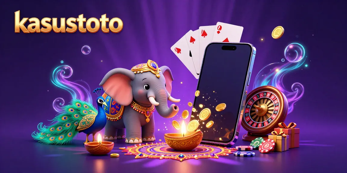 Kasustoto menunjukkan kegembiraan bermain slot dengan gajah kartun penuh warna dan elemen permainan menarik.