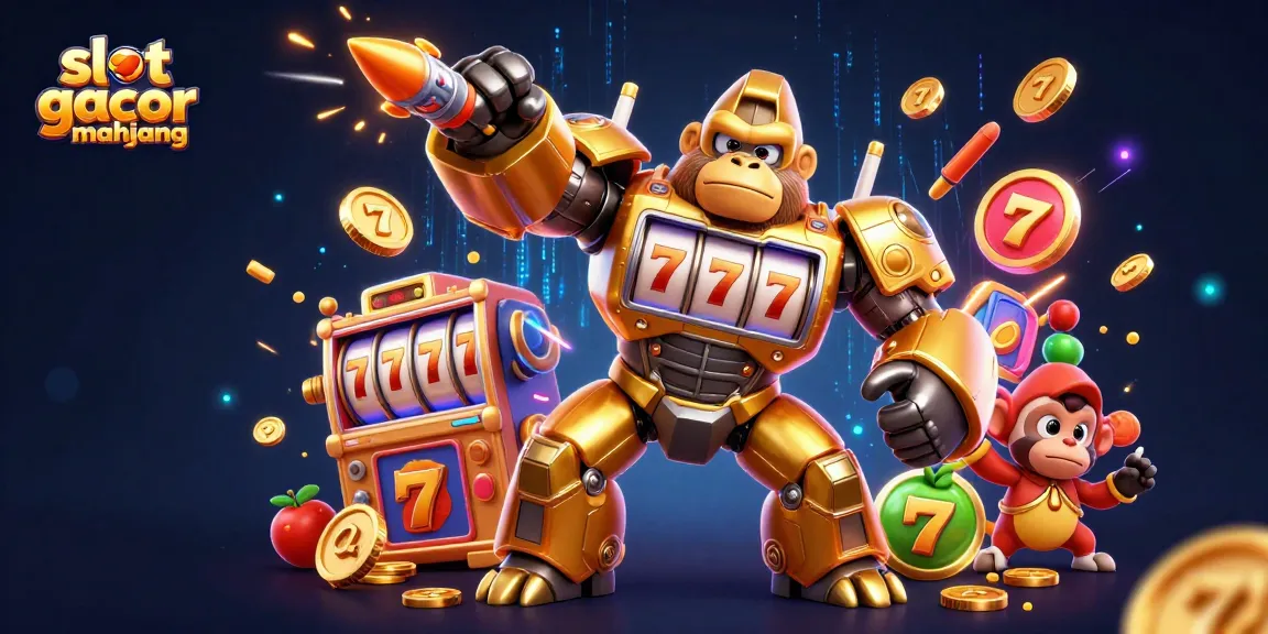 Experience the excitement of slot gacor mahjong with a golden gorilla mech, dynamic game elements, and vibrant energy.