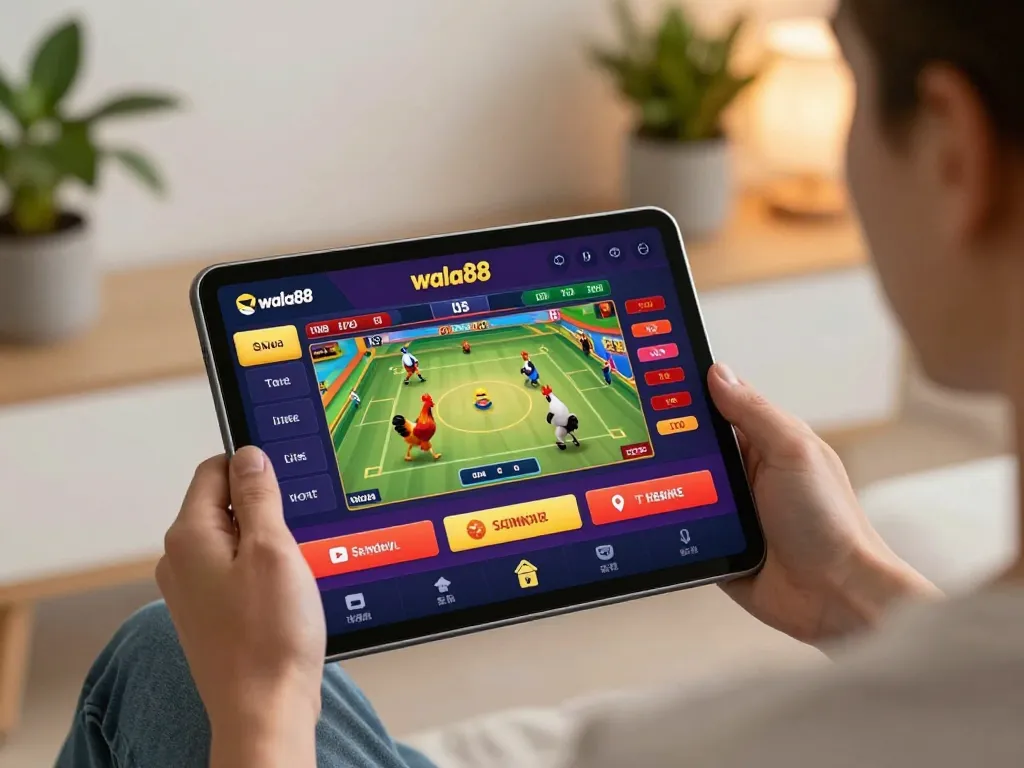 Engaging with wala88 live chicken fighting platform on tablet in modern setup