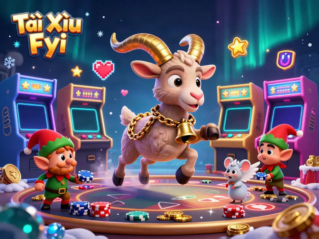 Experience the thrilling Tài Xỉu Fyi game in a vibrant holiday-themed casino scene.