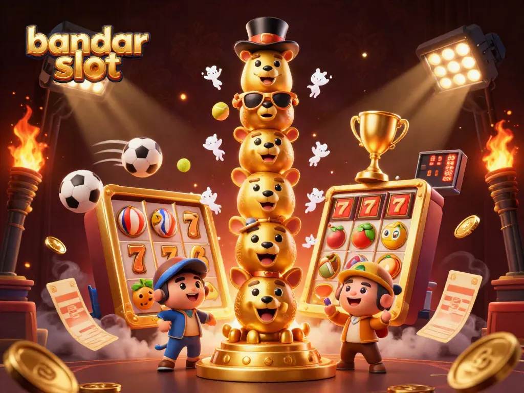 Menangkan permainan bandar slot dengan ikonik totem penjudi dan elemen kasino yang penuh warna.