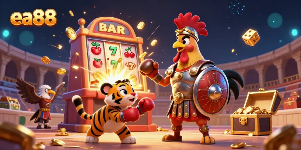 Experience the thrill of ea88 with an action-packed scene featuring jackpot explosions and casino excitement.