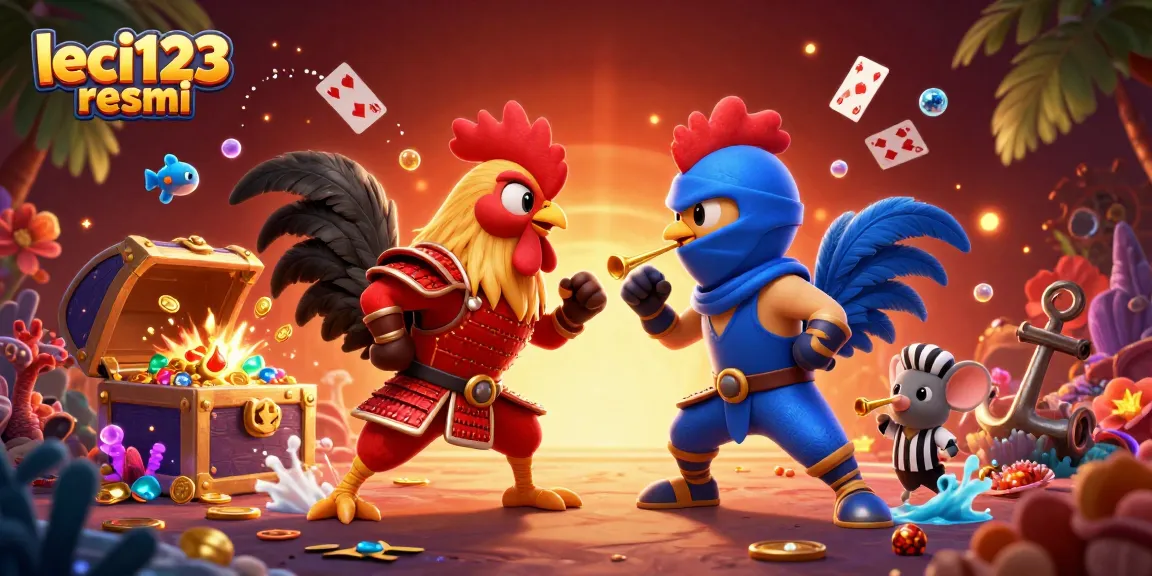 Rasakan intensitas pertarungan ayam 3D dengan leci123 resmi dalam gambar yang penuh warna dan detail.