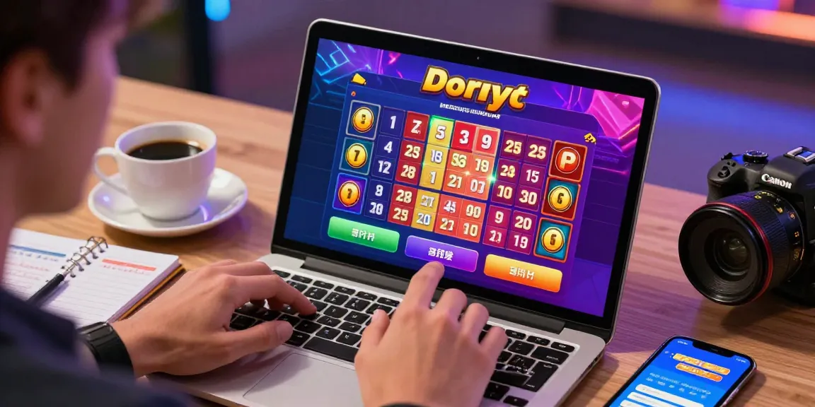 Pengguna aktif bermain situs togel online dengan perangkat digital, dikelilingi elemen visual menarik dan suasana ceria.